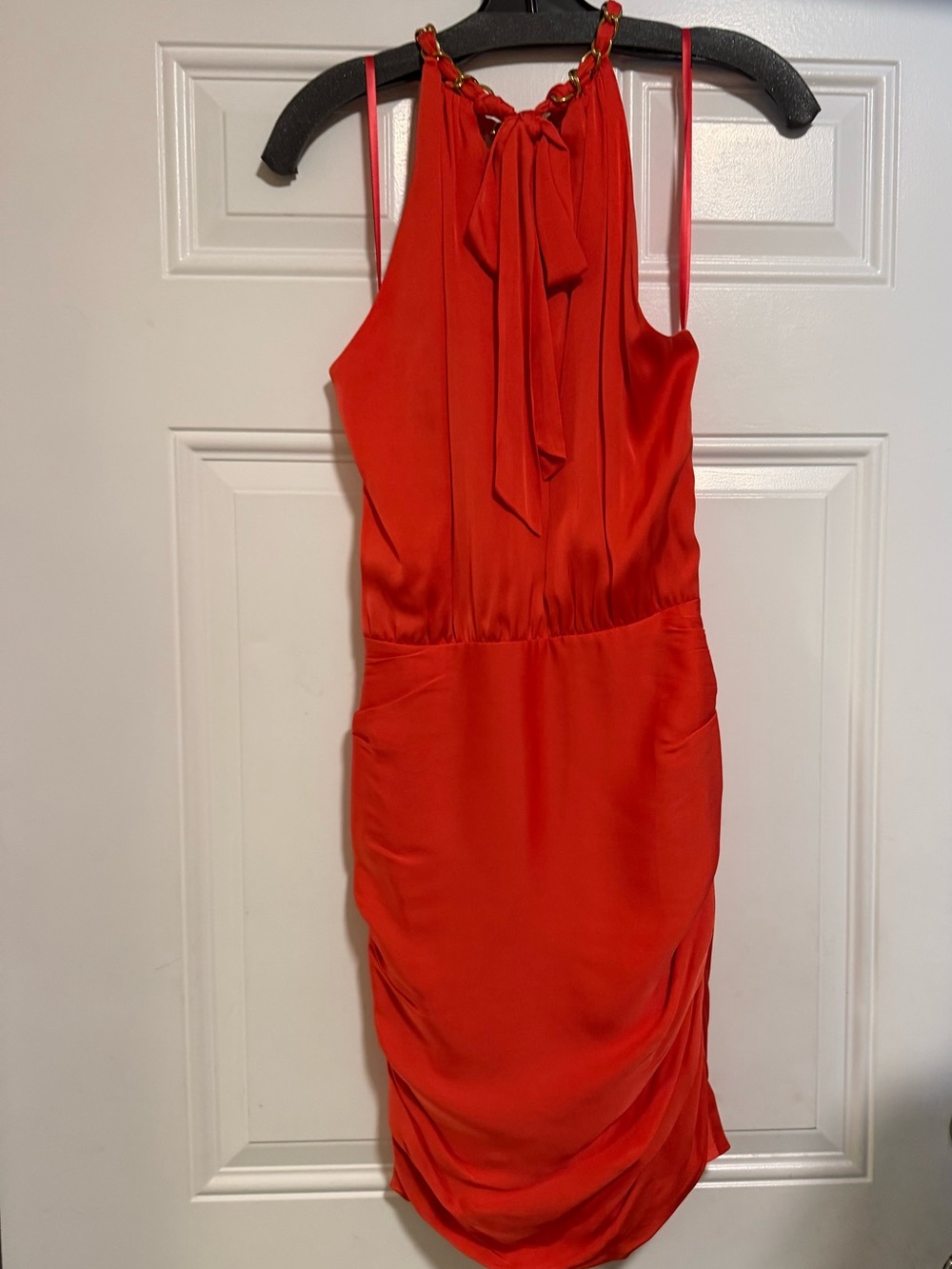 Veronica Beard Red Halter Tie-Neck Mini Dress
